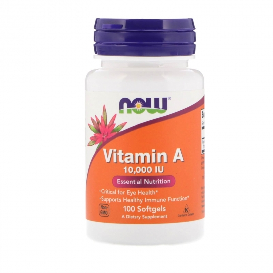 Vitamin A 10000IU 100 Softgels, NOW Foods фото