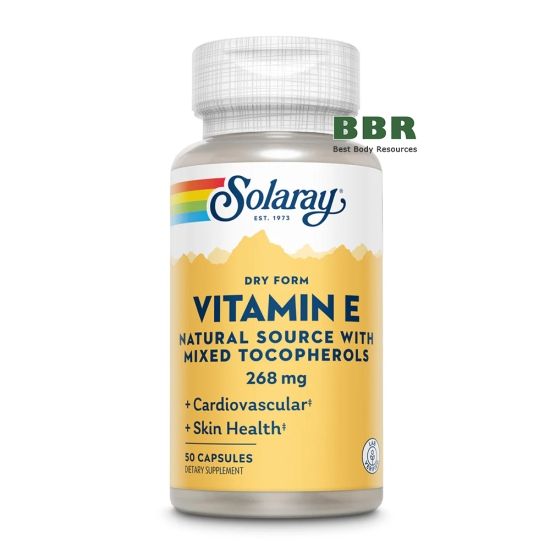 Vitamin E d-Alpha Tocopherol 268mg 50 Softgels, Solaray картинка Vitamin E d-Alpha Tocopherol 268mg 50 Softgels, Solaray фото