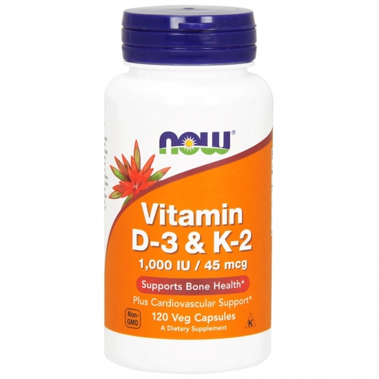 Vitamin D-3 & K-2 120 Veg Caps, NOW Foods фото