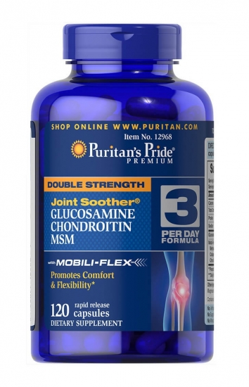 Double Strength Glucosamine, Chondroitin MSM 120 Caps, Puritans Pride фото