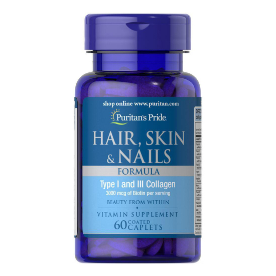 Hair, Skin & Nails Formula Type 1 and 3 Collagen 60 Tabs, Puritans Pride фото