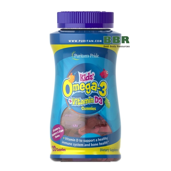 Kids Omega 3 plus Vitamin D3 120 Gummies, Puritans Pride фото