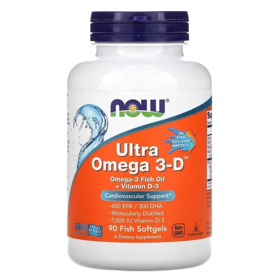 Ultra Omega 3-D 90 Fish Softgels, NOW Foods фото
