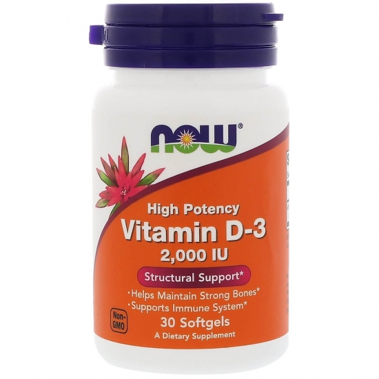 Vitamin D-3 2000IU 30 Softgels, NOW Foods фото