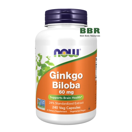 Ginkgo Biloba 60mg 240 Veg Caps, NOW Foods фото