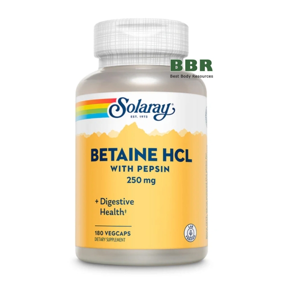Betaine HCL 250mg with Pepsin 180 Veg Caps, Solaray картинка Betaine HCL 250mg with Pepsin 180 Veg Caps, Solaray фото