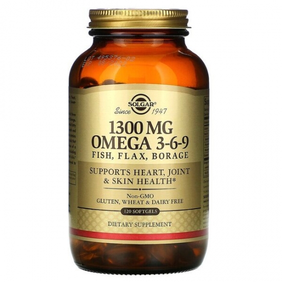 Omega 3-6-9 1300mg Fish, Flax, Borage 120 Softgels, Solgar (Softgels) картинка Omega 3-6-9 1300mg Fish, Flax, Borage 120 Softgels, Solgar (Softgels) фото