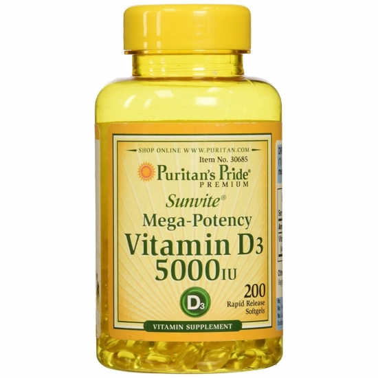 Vitamin D3 5000iu 200 Softgels, Puritans Pride фото