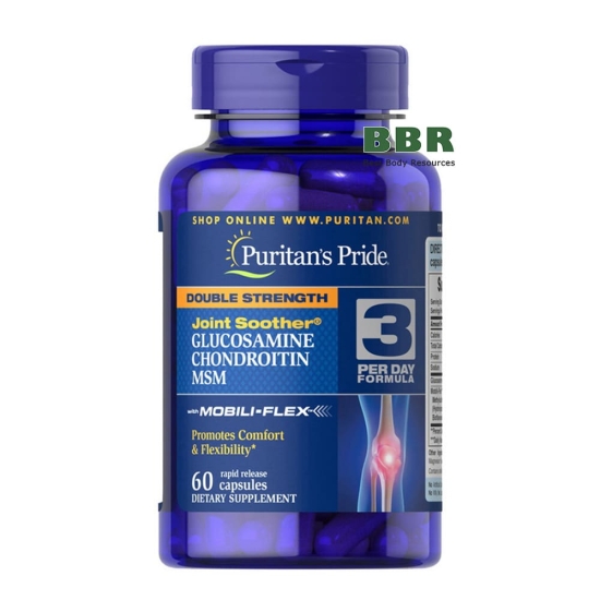 Double Strength Glucosamine, Chondroitin MSM 60 Caps, Puritans Pride фото