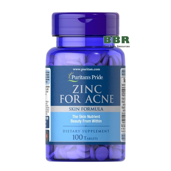 Zinc for Acne Skin Formula 100 Tabs, Puritans Pride фото