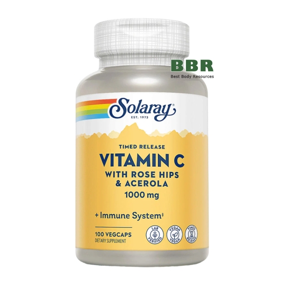 Vitamin C with Rose Hips and Acerola 500mg 100 Veg Caps, Solaray картинка Vitamin C with Rose Hips and Acerola 500mg 100 Veg Caps, Solaray фото