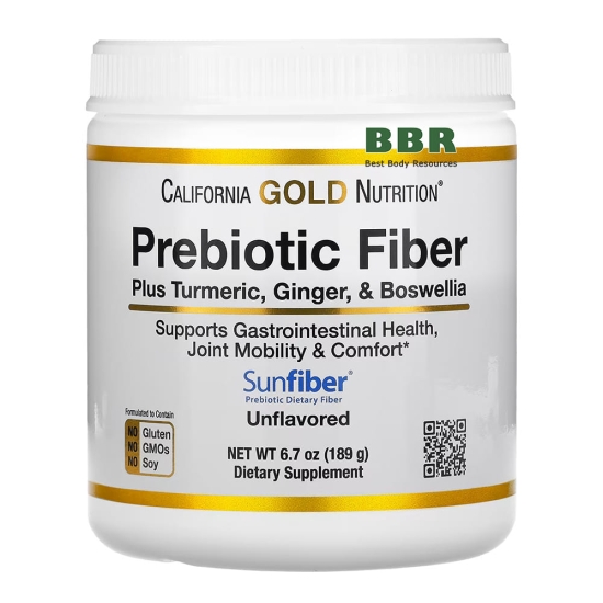 Prebiotic Fiber plus Turmeric Ginger & Boswellia 189g, California GOLD Nutrition фото