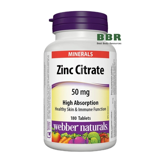 Zinc Citrate 50mg 180 Tabs, Webber Naturals фото