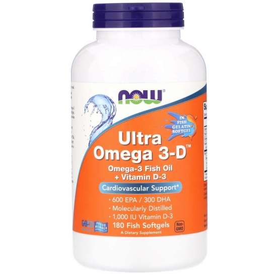 Ultra Omega 3-D 180 Fish Softgels, NOW Foods фото