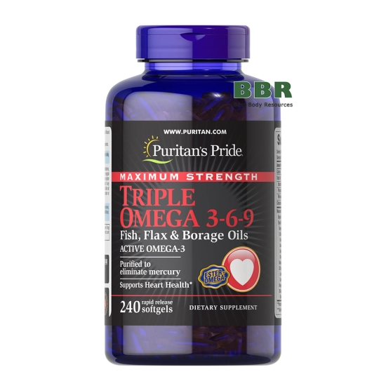 Maximum Strength Triple Omega 3-6-9 240 Softgels, Puritans Pride картинка Maximum Strength Triple Omega 3-6-9 240 Softgels, Puritans Pride фото