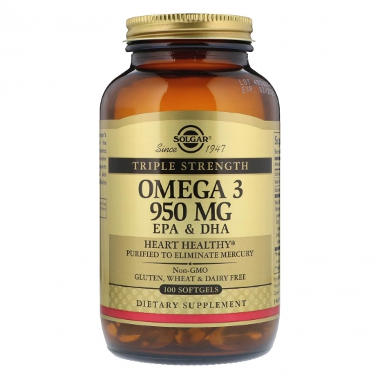Omega 3 950mg EPA & DHA Triple Strength 100 Softgels, Solgar фото