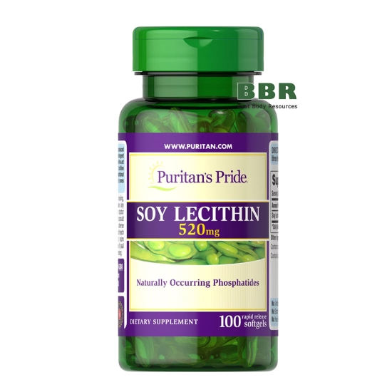 Soy Lecithin 520mg 100 Softgels, Puritans Pride фото