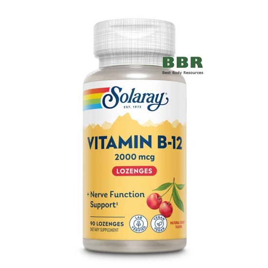 Vitamin B-12 2000mg 90 Cherry Tabs, Solaray картинка Vitamin B-12 2000mg 90 Cherry Tabs, Solaray фото