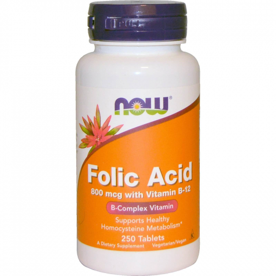 Folic Acid 800mcg with Vitamin B-12 250 Tab, NOW Foods фото