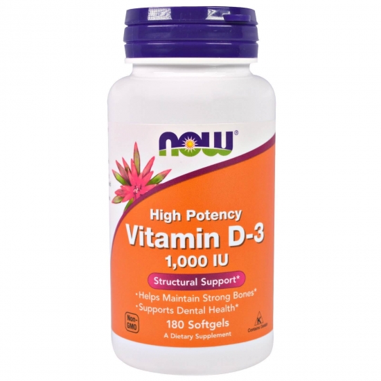 Vitamin D-3 1000IU 180 Softgels, NOW Foods фото