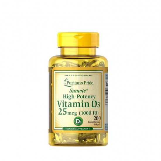 Vitamin D3 2000iu 200 Softgels, Puritans Pride фото