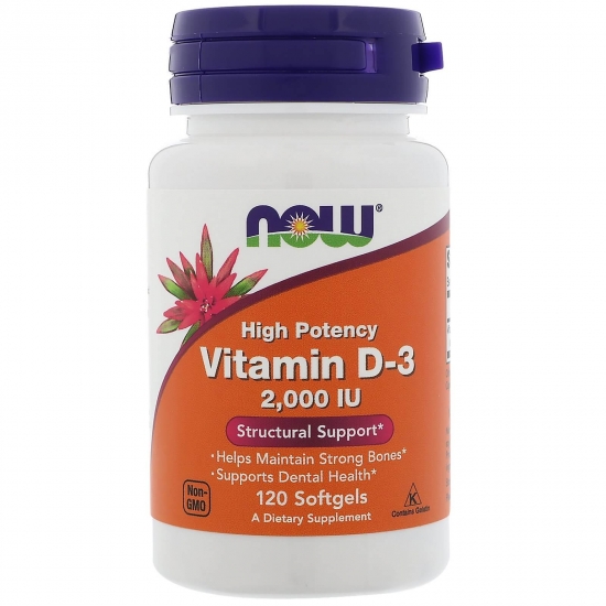 Vitamin D-3 2000IU 120 Softgels, NOW Foods фото