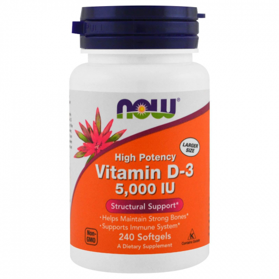 Vitamin D-3 5000IU 240 Softgels, NOW Foods фото