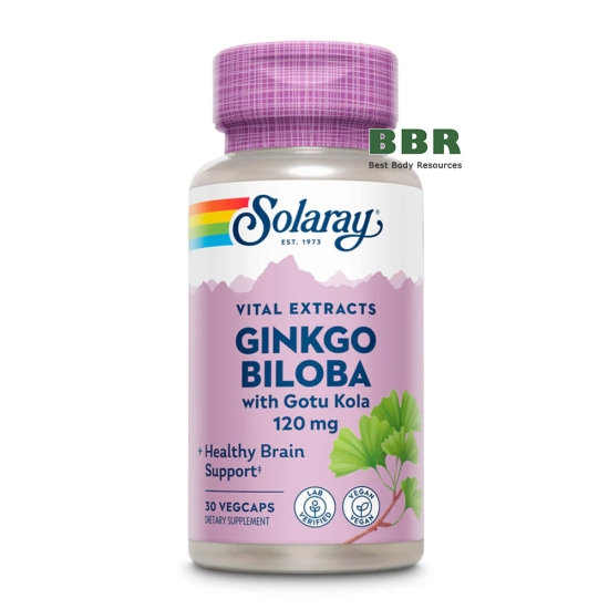 Ginkgo Biloba with Gotu Kola 120mg 30 Veg Caps, Solaray фото