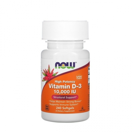 Vitamin D-3 10000iu 240 Softgels, NOW Foods фото