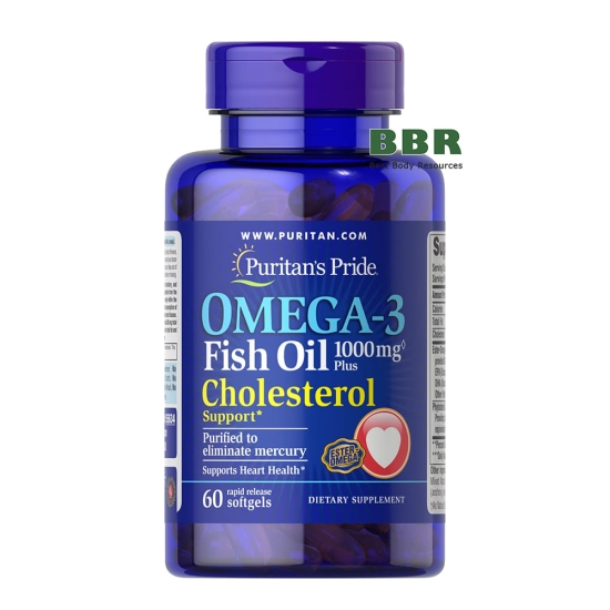 Omega 3 Fish Oil Cholesterol Support 60 Softgels, Puritans Pride фото