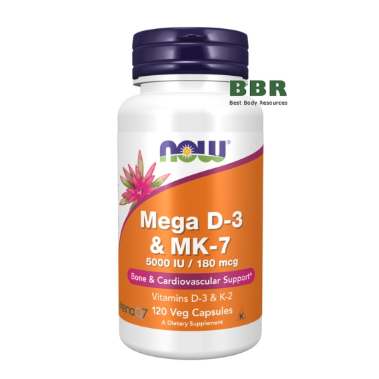 Mega D-3 & MK-7 5000iu / 180mcg 120 Veg Caps, NOW Foods фото