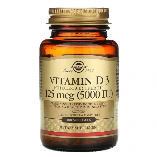 Vitamin D-3 (Cholecalciferol) 5000iu 100 Softgels, Solgar (Softgels) картинка Vitamin D-3 (Cholecalciferol) 5000iu 100 Softgels, Solgar (Softgels) фото