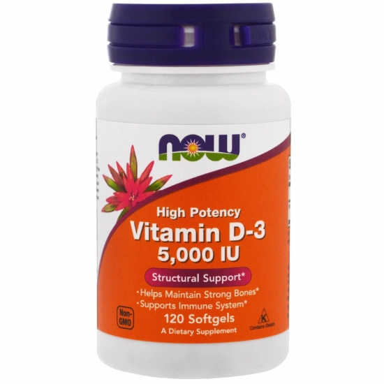 Vitamin D-3 5000IU 120 Softgels, NOW Foods фото