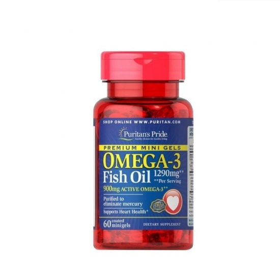 Omega 3 Fish Oil 1290mg 60 Mini Softgels, Puritans Pride фото