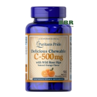 Vitamin C-500 with Wild Rose Hips 90 Chewable Tabs, Puritans Pride