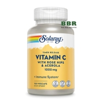 Vitamin C with Rose Hips and Acerola 1000mg 100 Veg Caps, Solaray