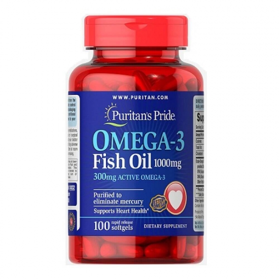 Omega 3 Fish Oil 1000mg 100 Softgels, Puritans Pride фото