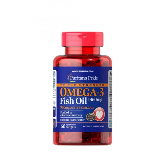 Triple Strength Omega 3 1360mg 60 Softgels, Puritans Pride фото