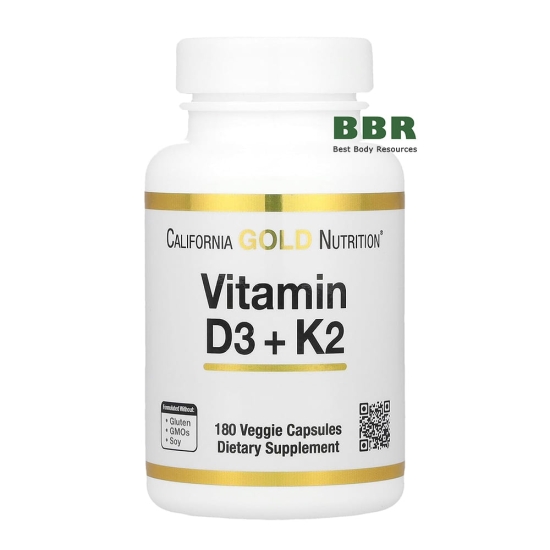 Vitamin D3 plus K2 180 Veg Caps, California GOLD Nutrition фото