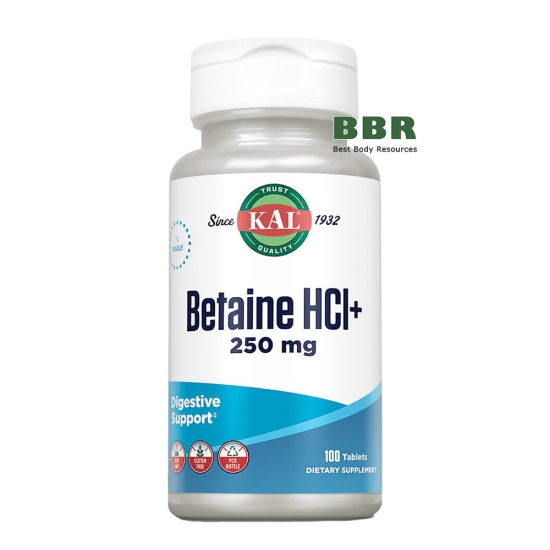 Betaine HCL+ 250mg 100 Tabs, KAL фото