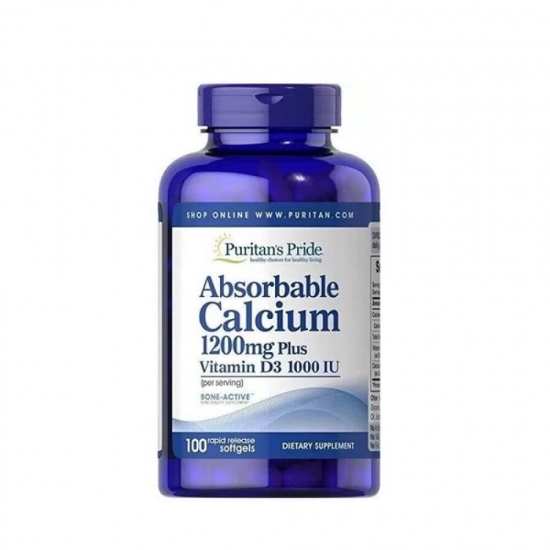 Absorbable Calcium 1200mg plus Vitamin D3 1000iu 100 Softgels, Puritans Pride фото