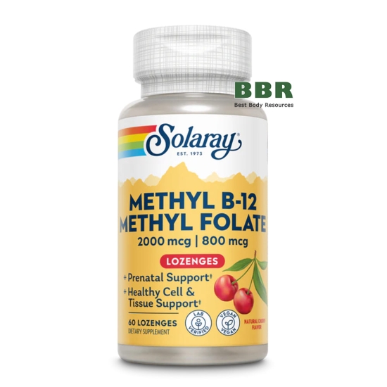 Methyl B-12 Methyl Folate 2000mcg 60 Lozenges, Solaray картинка Methyl B-12 Methyl Folate 2000mcg 60 Lozenges, Solaray фото