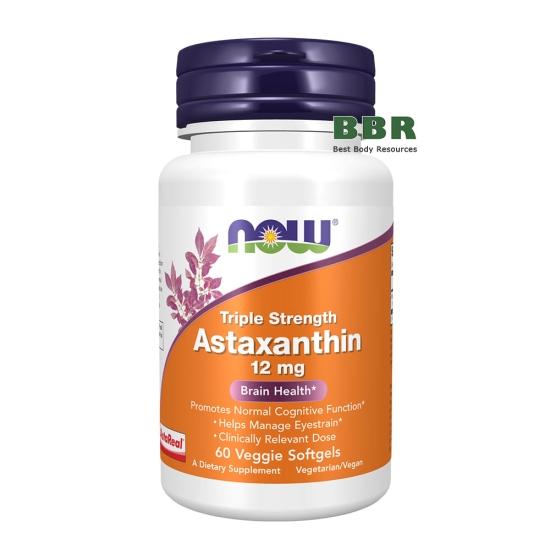 Triple Strength Astaxanthin 12mg 60 Veg Softgels, NOW Foods фото