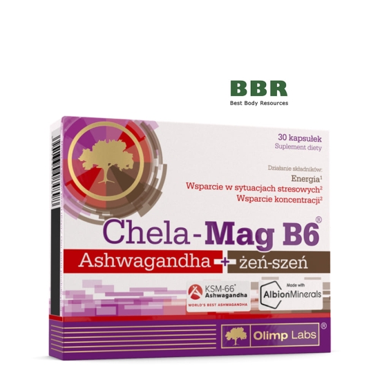 Chela-Mag B6 Ashwagandha plus Ginseng 30 Caps, Olimp фото