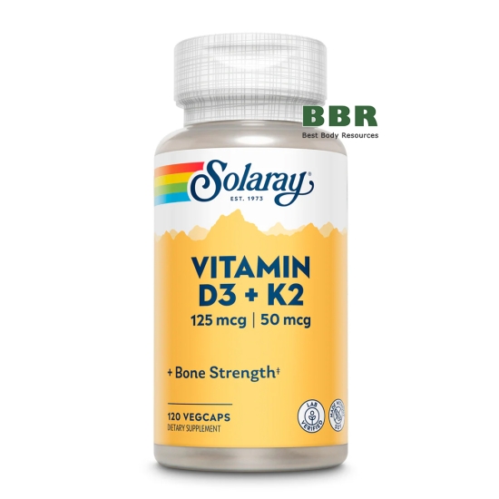 Vitamin D3 plus K2 120 Veg Caps, Solaray картинка Vitamin D3 plus K2 120 Veg Caps, Solaray фото