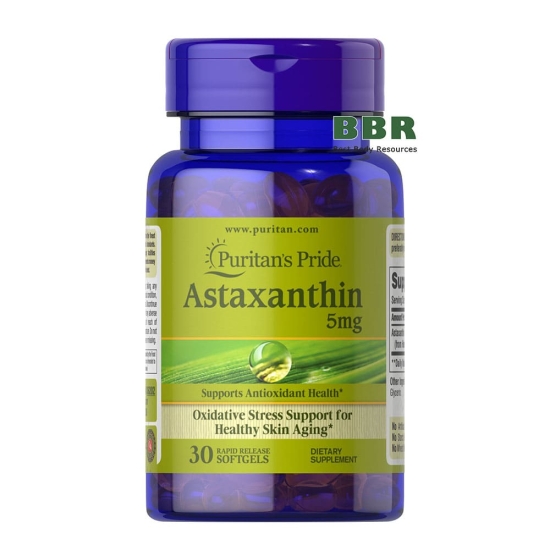 Natural Astaxanthin 5mg 30 Softgels, Puritans Pride фото
