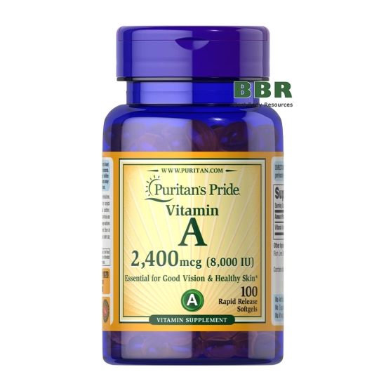 Vitamin A 2400mcg 8000iu 100 Softgels, Puritans Pride фото