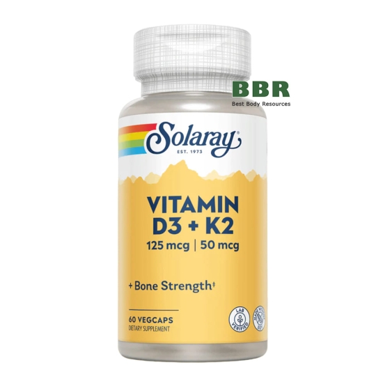 Vitamin D3 plus K2 60 Veg Caps, Solaray картинка Vitamin D3 plus K2 60 Veg Caps, Solaray фото
