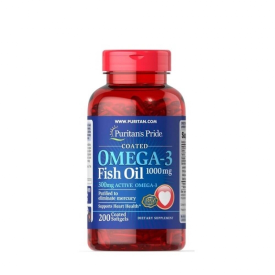 Omega 3 Fish Oil 1000mg 200 Coated Softgels, Puritans Pride фото