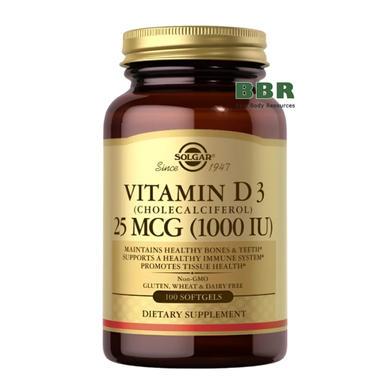 Vitamin D-3 (Cholecalciferol) 1000iu 100 Softgels, Solgar фото